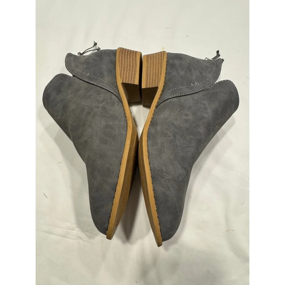 Grey Faux Leather Pointed Toe Ankle Boots Side Cutout Back‎ Zip Block Heel 43